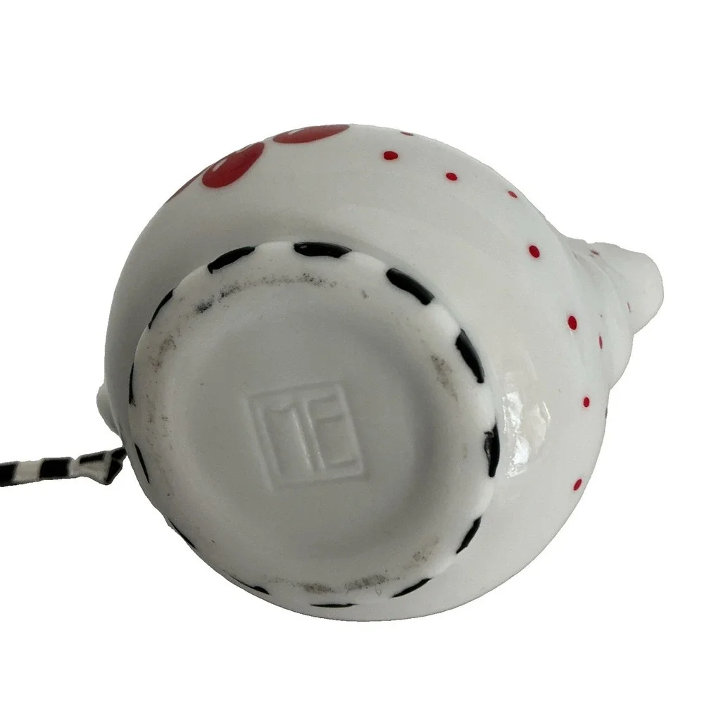 Mary Engelbreit Mini Teapot Ornament- White & Black & Red w/ Cherries Christmas